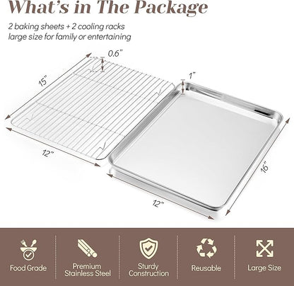 TeamFar Baking Sheet with Rack Set, Stainless Steel Baking Pan Cookie Sheet - Image 2