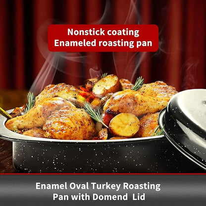 JY COOKMENT Granite Roaster Pan, Small 13” Enameled Roasting Pan - Image 2