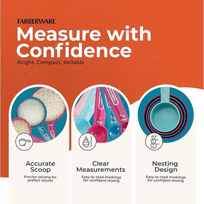 Farberware Kitchen Basics Measuring Cup & Spoon Set, 9-Piece Colorful Nesting - Image 2