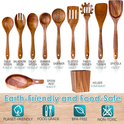 HOWHONG Wooden Spoons for Cooking, Premium Acacia Wood Kitchen Utensil Set - Image 2