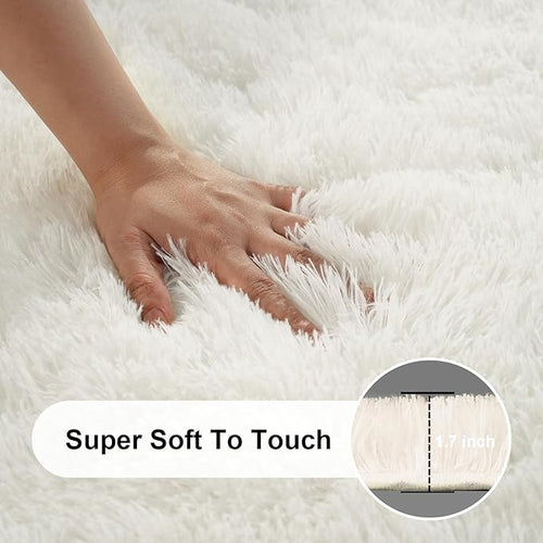 8x10 Area Rugs for Living Room, Large Fluffy Cream White Rugs for Bedroom - Image 2
