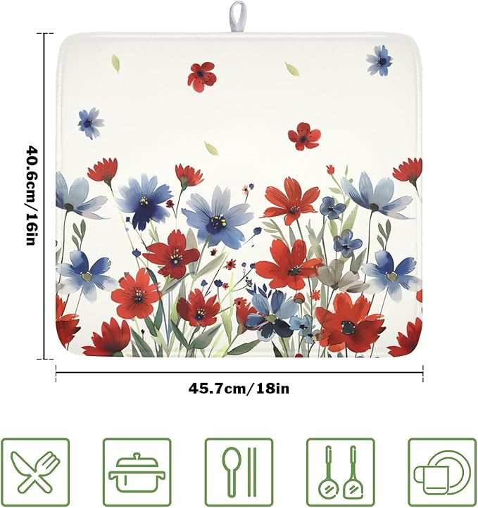 4th of July Floral Dish Drying Mat - Image 2