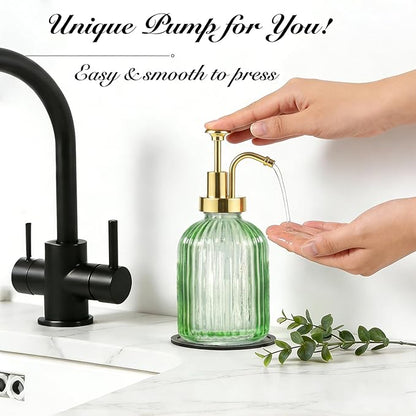 SheeChung Green Glass Soap Dispenser, 12 Oz Liquid Hand Soap Dispenser - Image 4