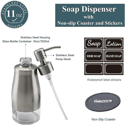 Gaussra Soap Dispenser with Coaster and Stickers, Brushed Nickel Stainless - Image 3