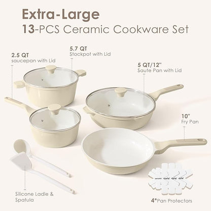 SENSARTE Nonstick Ceramic Cookware Set Large-Size 13-Piece, Healthy Pots and - Image 2