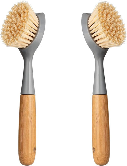 2 Pack Kitchen Dish Brush Bamboo Handle Dish Scrubber Built-in Scraper by Songtaste