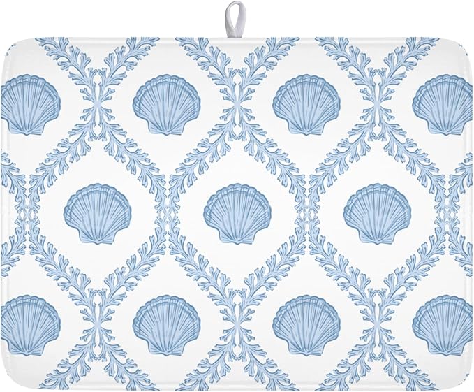 Summer Sea Shell Drying Mat 24x18 Inch, Light Blue Drying Mat by Trongr