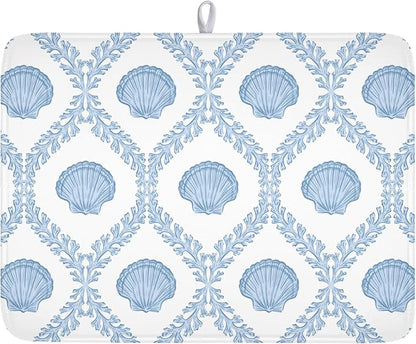 Summer Sea Shell Drying Mat 24x18 Inch, Light Blue Drying Mat by Trongr