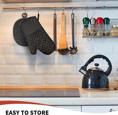 Oven Mitts and Pot Holders, 500 ℉ Heat Resistant Oven Mitts Sets, Silicone Oven - Image 6