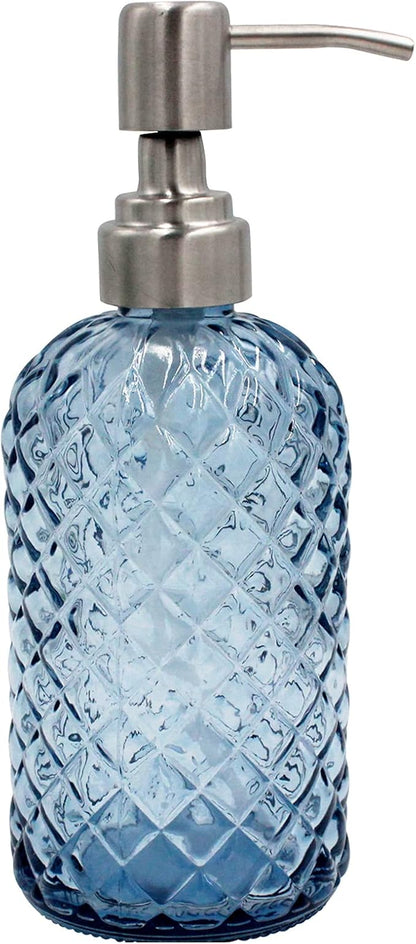 16 oz Diamond Pattern Glass Soap Dispenser, Kitchen and Bathroom Refillable by SDlumeiy