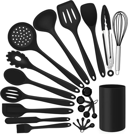 Silicone Kitchen Utensils Set, E-far 23 Pcs Black Cooking Utensils Tools by E-far