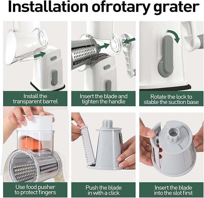APSARAS USA Rotary Cheese Grater, 5 in 1 Rotary Grater, Cheese Grater Hand Crank - Image 5
