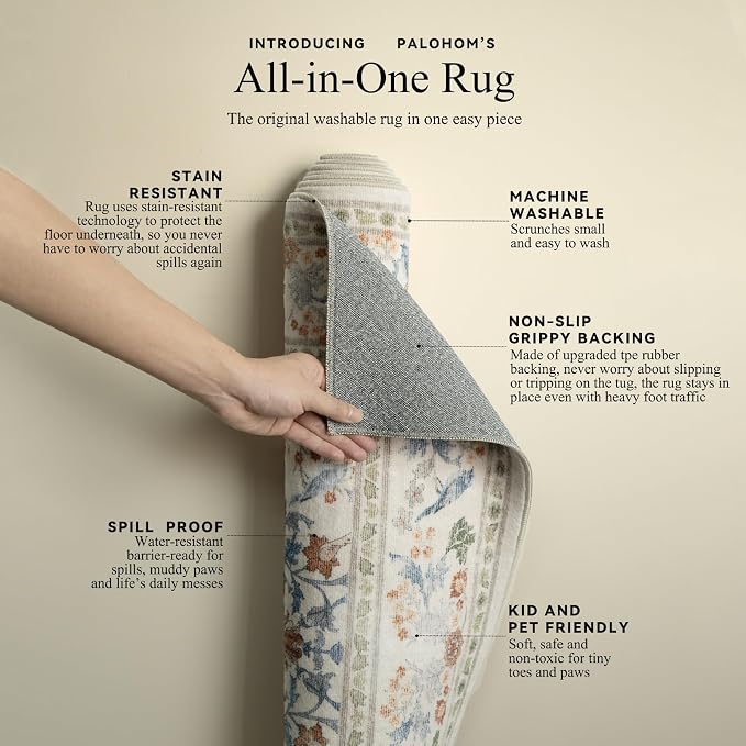 8x10 Area Rugs for Living Room: Washable Bedroom Rug Vintage Area Rug Stain - Image 4