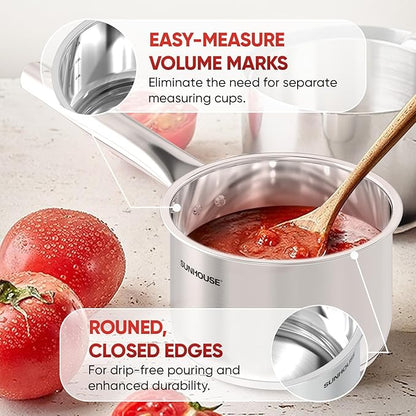 SUNHOUSE – 3 Quarts Stainless Steel Sauce Pan - Image 6