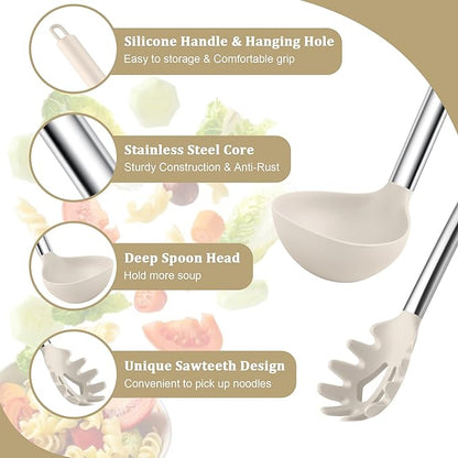 TeamFar Silicone Soup Ladle and Pasta Fork Set, Serving Soup, Non-Toxic & - Image 3