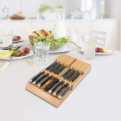 Utoplike in-Drawer Knife Block Bamboo Kitchen Knife Drawer Organizer, Handle - Image 7