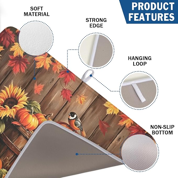 Fall Pumpkin Dish Drying Mat for Kitchen Counter Thanksgiving Autumn Harvest - Image 3