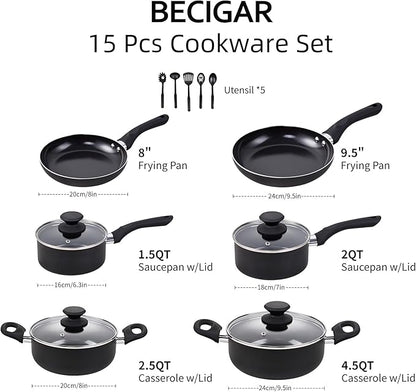 BECIGAR Black Ceramic Pots and Pans Set, Nonstick Pan Pots and Pans Set Non - Image 2