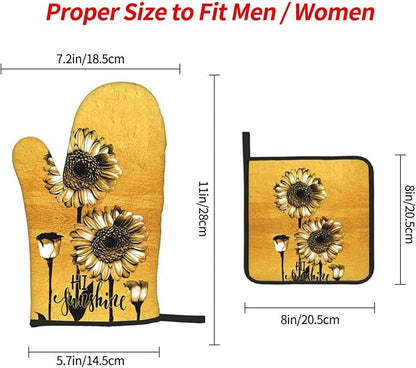 Sunflower Oven Mitts and Pot Holders Sets, Heat Resistant Gold Kitchen Oven - Image 4