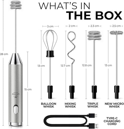 Zulay Kitchen Metal Rechargeable Milk Frother, 3 Whisk Attachments Handheld - Image 7