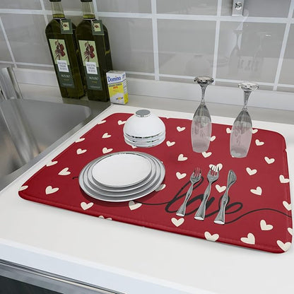 Giwawa Red Hearts Dish Drying Mat 18"x24", Valentines Day Symbol of Love Dish - Image 6