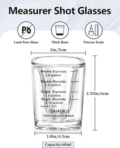 Shot Glasses Measuring Cup Set 2PACK Espresso Shot Glasses Liquid Heavy Glass - Image 2