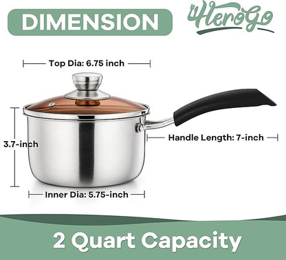 Herogo 2Qt Saucepan with Lid, 18/10 Stainless Steel Sauce Pan Pot, 2 Quart - Image 2