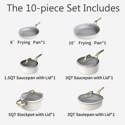 10-Piece Nonstick Ceramic Cookware Set, Non-Toxic Ceramic Coated Aluminum Pots - Image 3