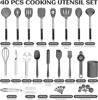 Silicone Cooking Utensils Set Utensil: 40 Pcs Black Stainless Steel Cookware Set - Image 7