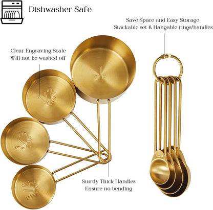 Golden 304 Stainless Steel Measuring Cups and Spoons Set, Premium Gold Kitchen - Image 4