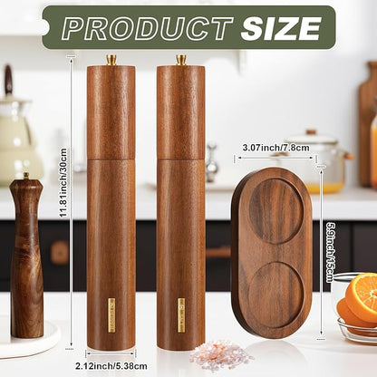 Wooden Salt and Pepper Grinder Set 11.8 Inch Manual Salt and Pepper Mill - Image 3