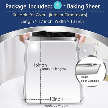 P&P CHEF 16 Inch Baking Cookie Sheet, Oven Pan Tray Stainless Steel Sheet Pan - Image 2