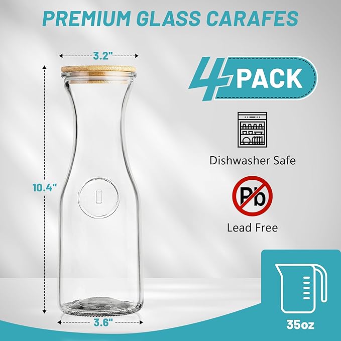 Glass Carafe with Bamboo Lid, Round 35 Oz Beverage Dispensers Carafe, Mimosa - Image 2
