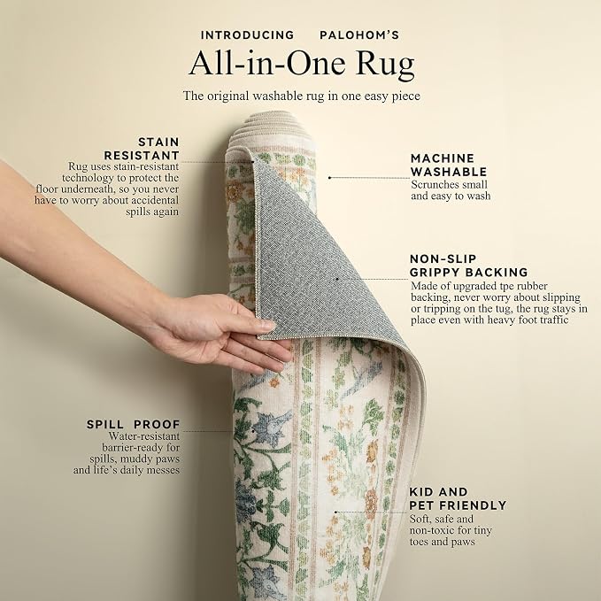 9x12 Area Rugs for Living Room: Washable Bedroom Rug Vintage Area Rug Stain - Image 5