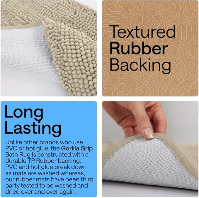 GORILLA GRIP Bath Rug Mat 44x26, Thick Soft Absorbent Chenille, Quick Dry - Image 3