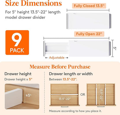 Lifewit 9 Pack 5" High Drawer Dividers 34-56cm/13.5-22" Adjustable Drawer - Image 2