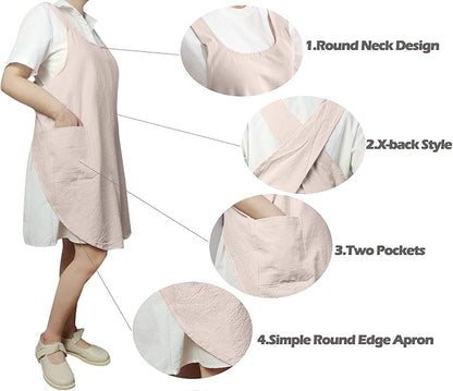 Cotton Cross Back Aprons Solid Color Cooking Kitchen Garden Smock - Image 5