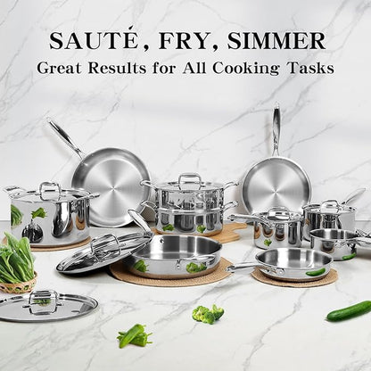EWFEN Stainless Steel Cookware Set, 3 Ply 17 Piece Stainless Steel Pot and Pan - Image 6