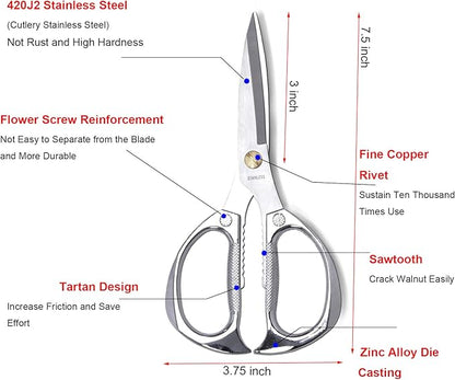 7.5in Stainless Steel Kitchen Scissors, Heavy Duty Shears - Image 2