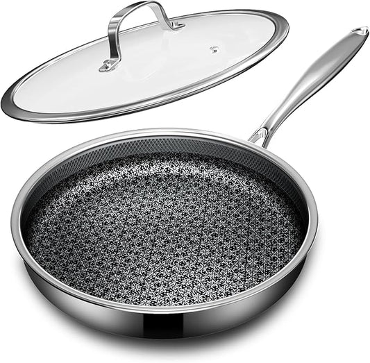 Non Stick Frying Pans with lid, 12 inch Hybrid Frying Pans Nonstick, non stick by KURRUNGIE