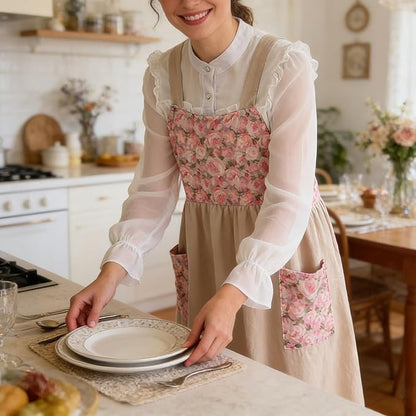 Uaussi Cotton Linen Apron Cross Back Work Apron - Image 6