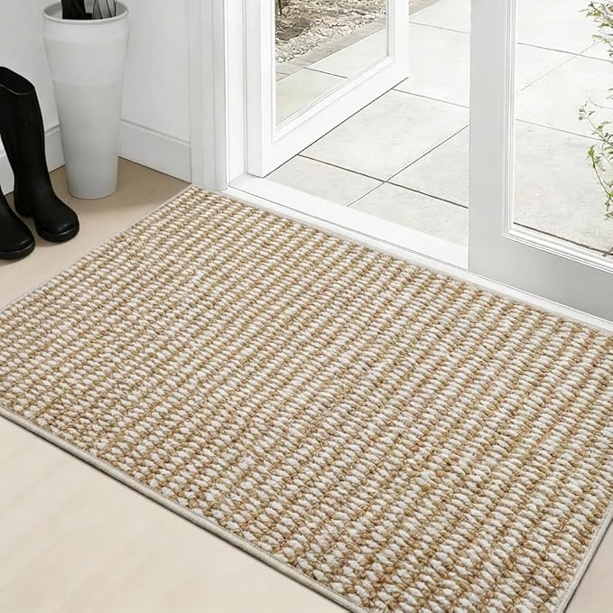 Dirt Trapping Door Mat 36x60, Taupe & White Faux Jute Entryway Rug | Low-Profile by Unknown
