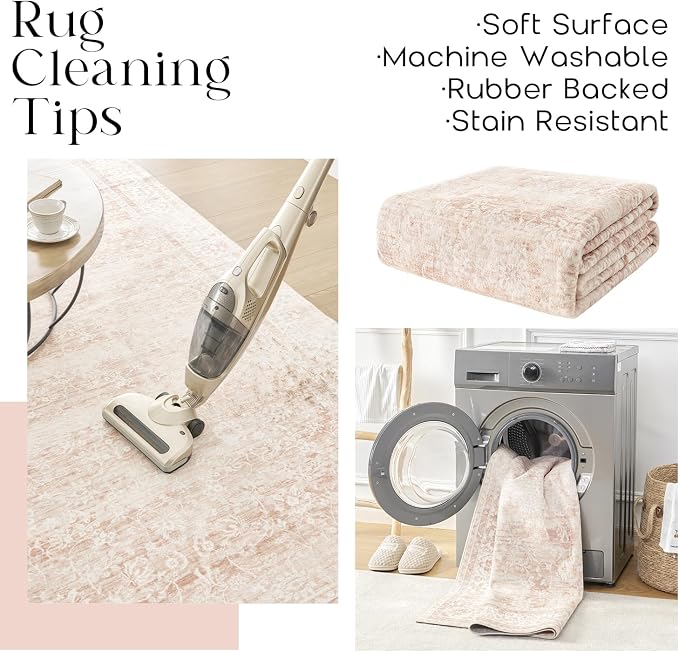 BILEEHOME Vintage Pink Rug 3x5 Washable Non Slip Floral Aesthetic Indoor Rugs - Image 4