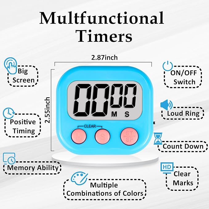 ZILLEEN 12 Pack Kitchen Timers for Cooking Digital Classroom Timers for Kids - Image 7