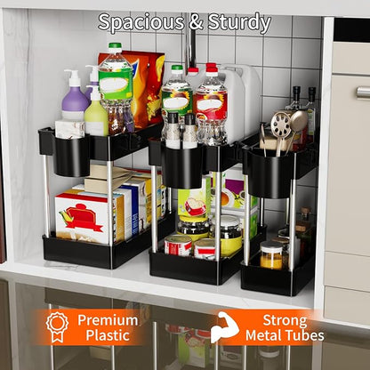 3 Pack Under Sink Organizers and Storage, 2 Tier Bathroom Cabinet Organizer - Image 2