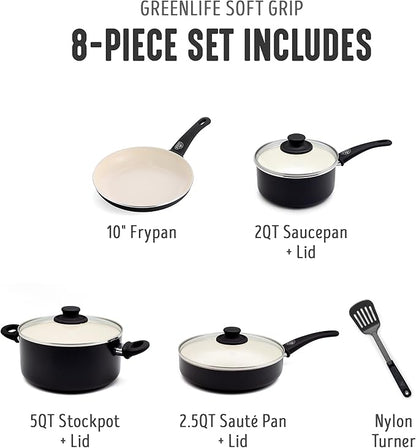 GreenLife 8 Piece Nonstick Cookware Set, Non-Toxic PFAS-Free Ceramic Pots & Pans - Image 3