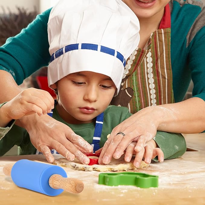 Mini Silicone Rolling Pin for Kids, Non-stick Surface Wood Handle, 9 Inch 8 Pack - Image 4