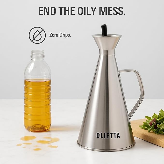 Olietta Olive Oil Dispenser Bottle Gold Stainless Steel Non Drip Leak Proof No - Image 2