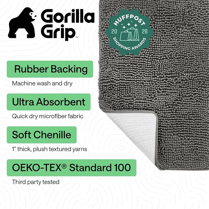 GORILLA GRIP Bath Rug Mat 60x24, Soft Absorbent Chenille, Quick Dry Microfiber - Image 2