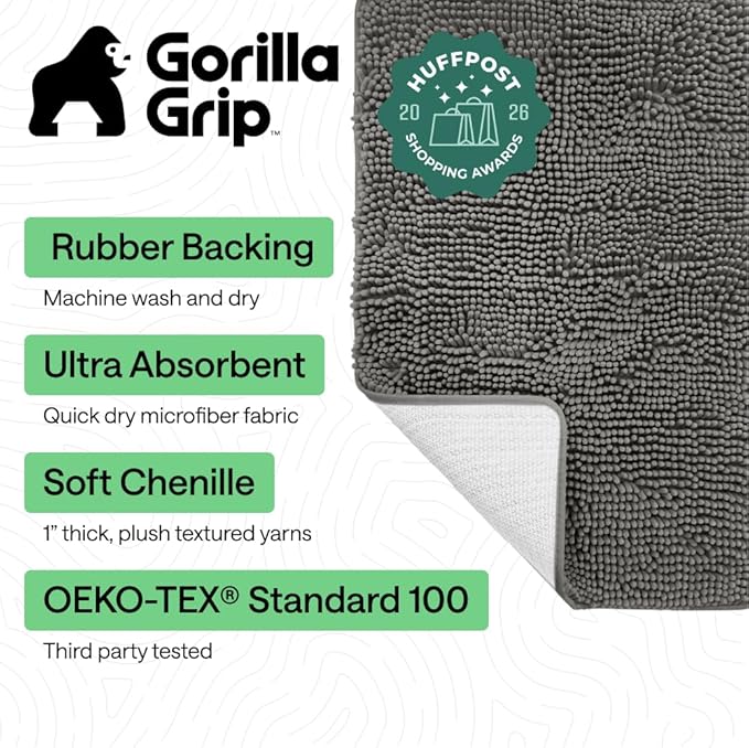 GORILLA GRIP Bath Rug Mat 30x20, Thick Soft Absorbent Chenille, Quick Dry - Image 2